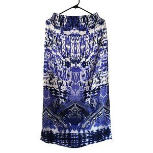 Express US XS Maxi Skirt White Blue Ikat Lightweight Flowy Lined